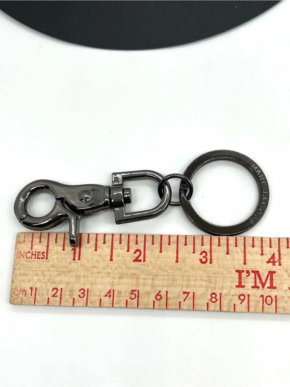 Marc Jacobs Gunmetal Keychain Swivel Lobster Clasp Logo Key Ring Bag Charm